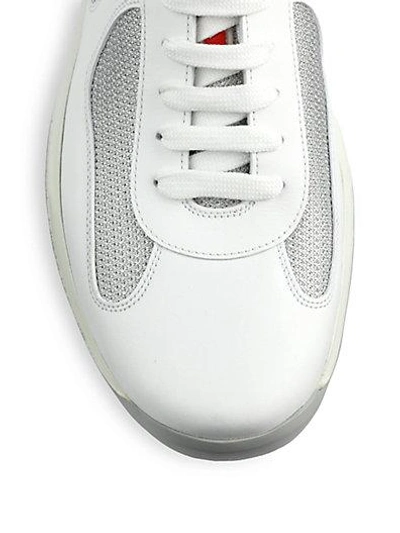 Shop Prada Leather & Mesh Sneakers In White