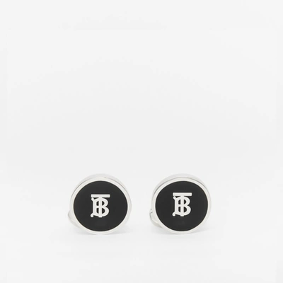 Shop Burberry Monogram Motif Palladium-plated Cufflinks In Palladium/black