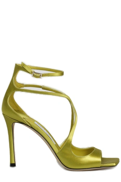 Shop Jimmy Choo Azia 95 Satin Ankle Strapped Sandals In Green