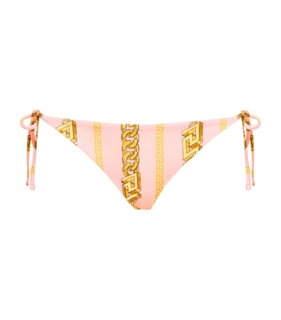Shop Versace Chain-print Bikini Bottoms In Pink