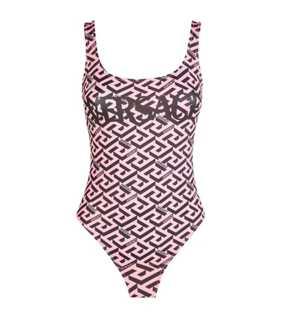 Shop Versace Greca-print Swimsuit In Multi