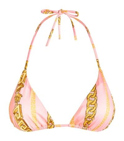 Shop Versace Chain-print Bikini Top In Pink