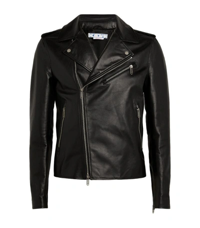 Shop Off-white Leather Diagonals Biker Jacket In Black