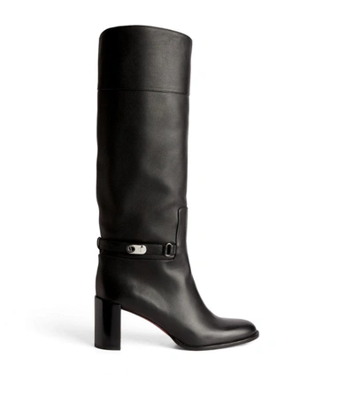 Shop Christian Louboutin Lock Botta Leather Knee-high Boots 70 In Black