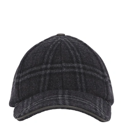 Shop Burberry Wool-cashmere Check Baseball Cap In Grey