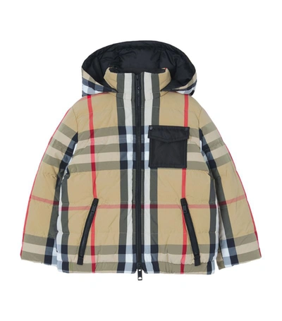 Shop Burberry Kids House Check Reversible Puffer Coat (3-14 Years) In Brown