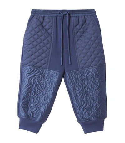 Shop Burberry Kids Panelled Monogram Sweatpants (12-24 Months) In Blue
