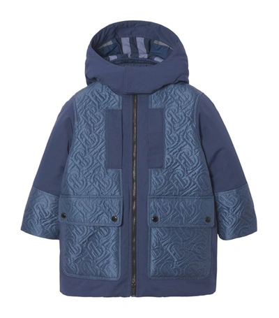 Shop Burberry Kids Quilted Logo Coat (3-14 Years) In Blue