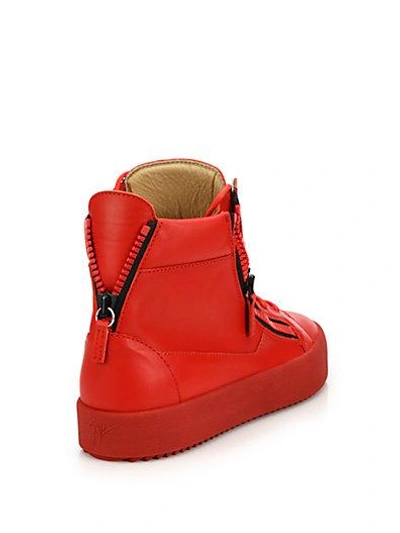 Shop Giuseppe Zanotti Double Zip Leather High-top Sneakers In Red