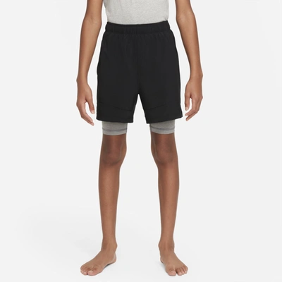 Shop Nike Yoga Big Kids' (boys') 2-in-1 Training Shorts In Black