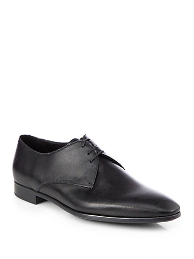 Giorgio Armani Leather Lace-up Dress Shoes, Black In Dark Brown