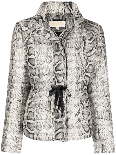 Shop Michael Michael Kors Snakeskin-print Puffer Jacket In Brown