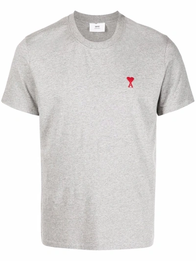 Ami Alexandre Mattiussi Logo-embroidered Organic Cotton T-shirt In Grey