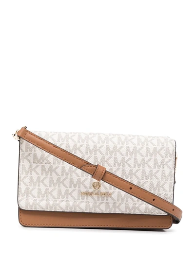 Shop Michael Michael Kors Jet Set Logo-print Crossbody Bag In Brown