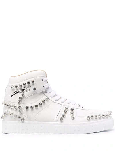 Shop Philipp Plein Crystal-studded High-top Sneakers In White