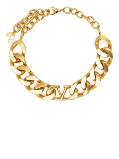 Shop Valentino Vlogo Chain Choker In Gold
