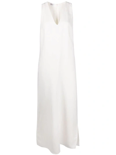 Shop Brunello Cucinelli V-neck Sleeveless Dress In White
