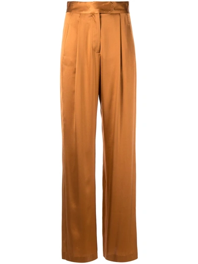 Shop Michelle Mason Wide-leg Silk Satin Trousers In Orange