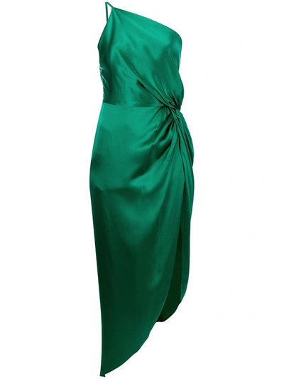 Shop Michelle Mason Knot-detail One-shoulder Dress In Green