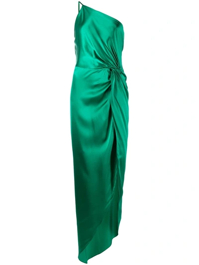 Shop Michelle Mason Knot-detail One-shoulder Gown In Green