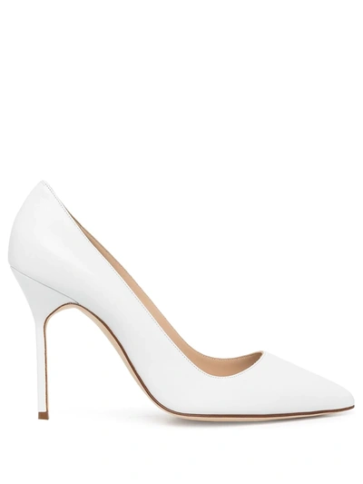 Manolo Blahnik Bb 90mm Satin Pumps In White