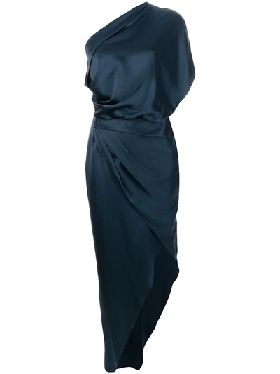 Shop Michelle Mason Drape-detail Asymmetric Dress In Blue