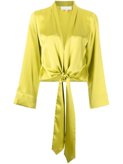 Shop Michelle Mason Long Sleeved Tie-waist Blouse In Green