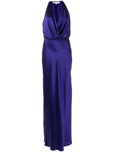 Shop Michelle Mason Draped-detail Halterneck Gown In Blue