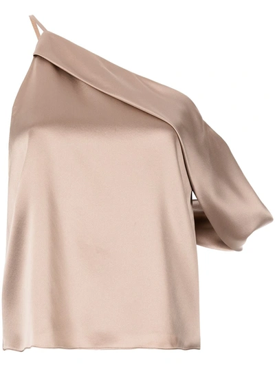 Shop Michelle Mason Draped Cowl Asymmetrical Top In Neutrals