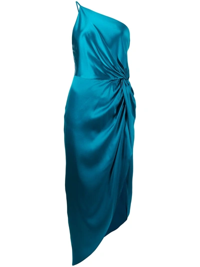 Shop Michelle Mason Knot-detail One-shoulder Dress In Blue