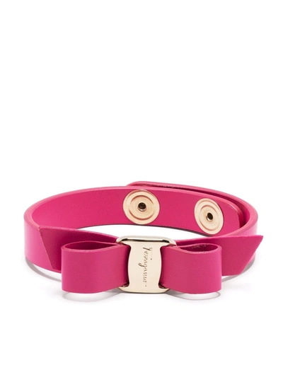 Shop Ferragamo Bow-detail Leather Bracelet In Pink