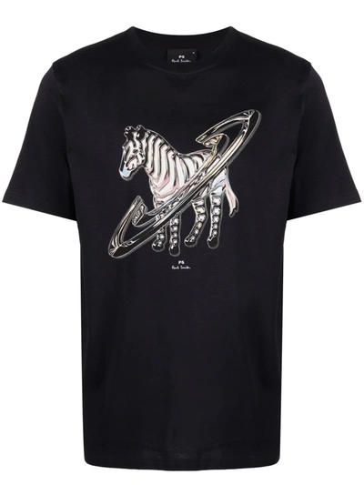 Shop Ps By Paul Smith Space Zebra Graphic T-shirt In Blue