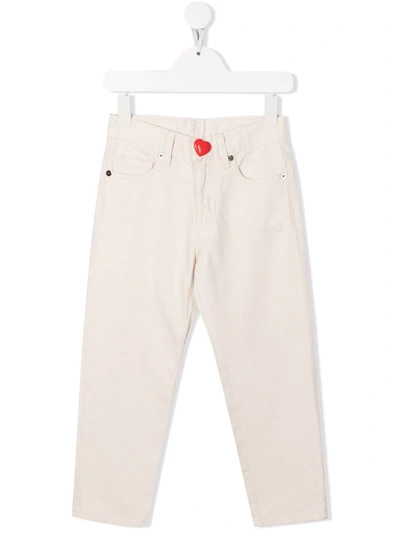Shop N°21 Heart Button Straight-leg Trousers In Neutrals