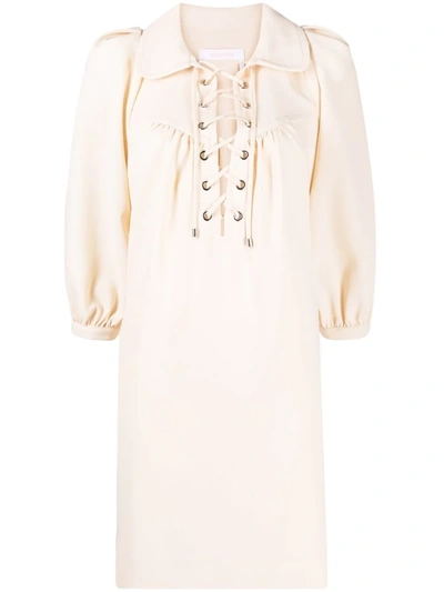 Shop See By Chloé Lace-up Shirt Dress In Neutrals