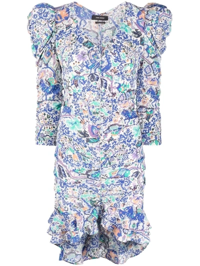 Shop Isabel Marant Floral-print Fitted Mini Dress In Blue