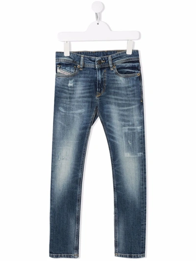 Shop Diesel Whiskered Slim-fit Jeans In Blue