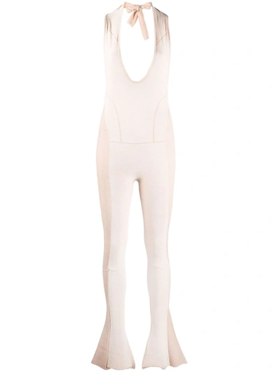 Shop Jacquemus Plunge-neck Knitted Jumpsuit In Neutrals