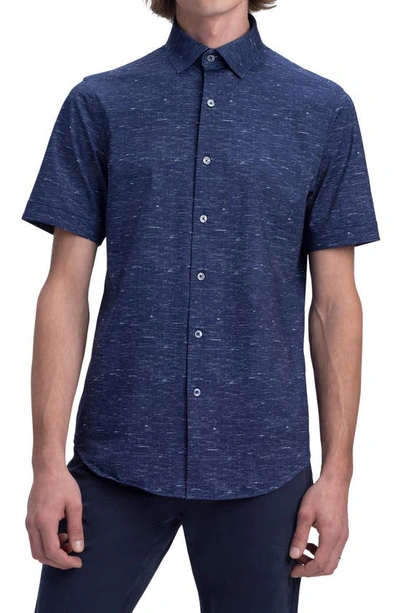 Shop Bugatchi Ooohcotton® Short Sleeve Button-up Shirt In Midnight