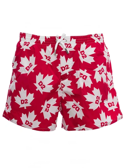 Dsquared2 Swim Shorts With Allover Logo Print In Red | ModeSens