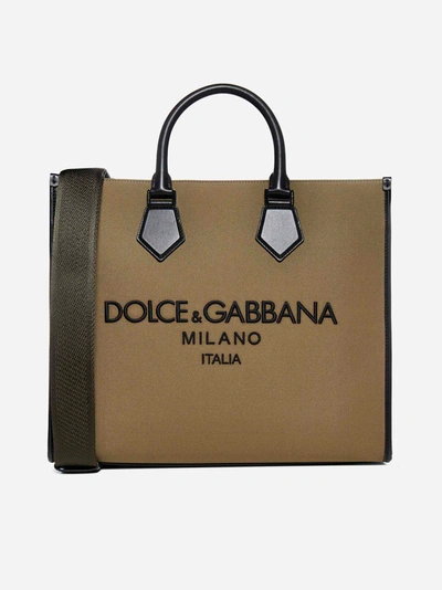 Shop Dolce & Gabbana Logo Canvas Tote Bag
