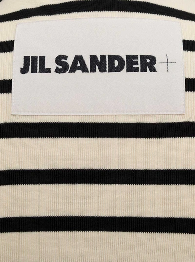 Shop Jil Sander Cotton Striped Long-sleeved Crew Neck Sweater In White