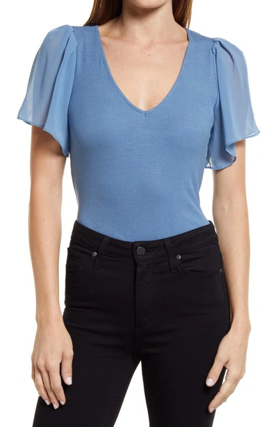 Shop 1.state Flutter Sleeve Rib Knit T-shirt In Blue