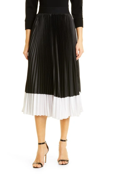 Shop Alice And Olivia Katz Sunburst Pleat Skirt In Black/ Off White