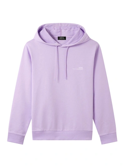 Shop Apc Cotton Logo Hoodie In Violet