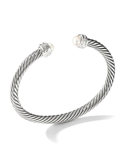 Shop David Yurman Cable Classics Sterling Silver, Pearl & Diamond Bracelet