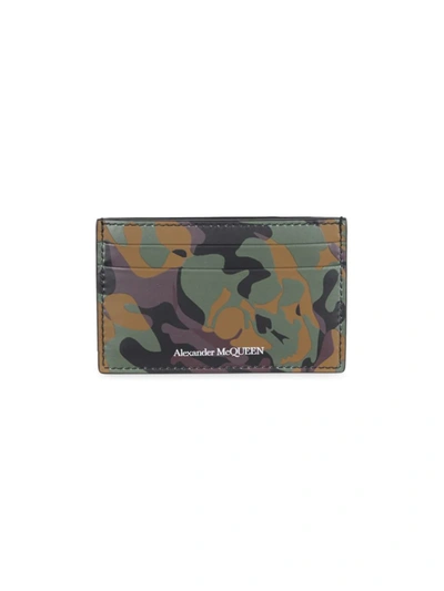 Shop Alexander Mcqueen Men's Leather Skull Card Holder In Military