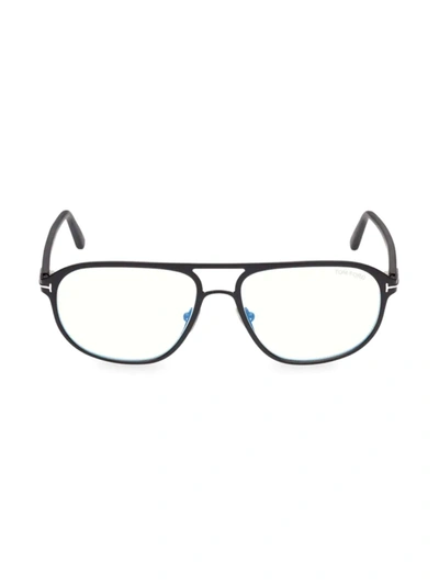 Shop Tom Ford Men's Blue Filter 55mm Navigator Sunglasses In Matte Black