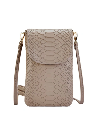 Shop Gigi New York Emmie Snake-embossed Leather Phone Bag In Stone