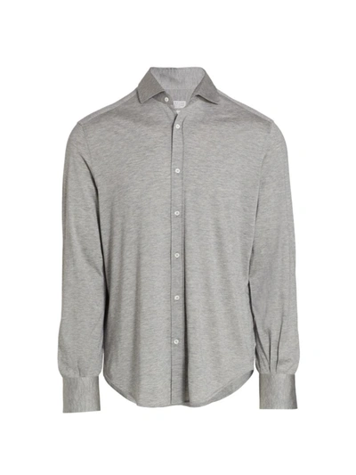 Shop Brunello Cucinelli Jersey Slim Fit Shirt In Mid Grey