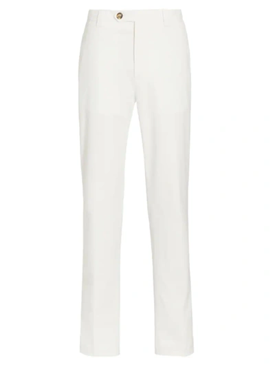 Shop Brunello Cucinelli Men's Flat-front Cotton Pants In White